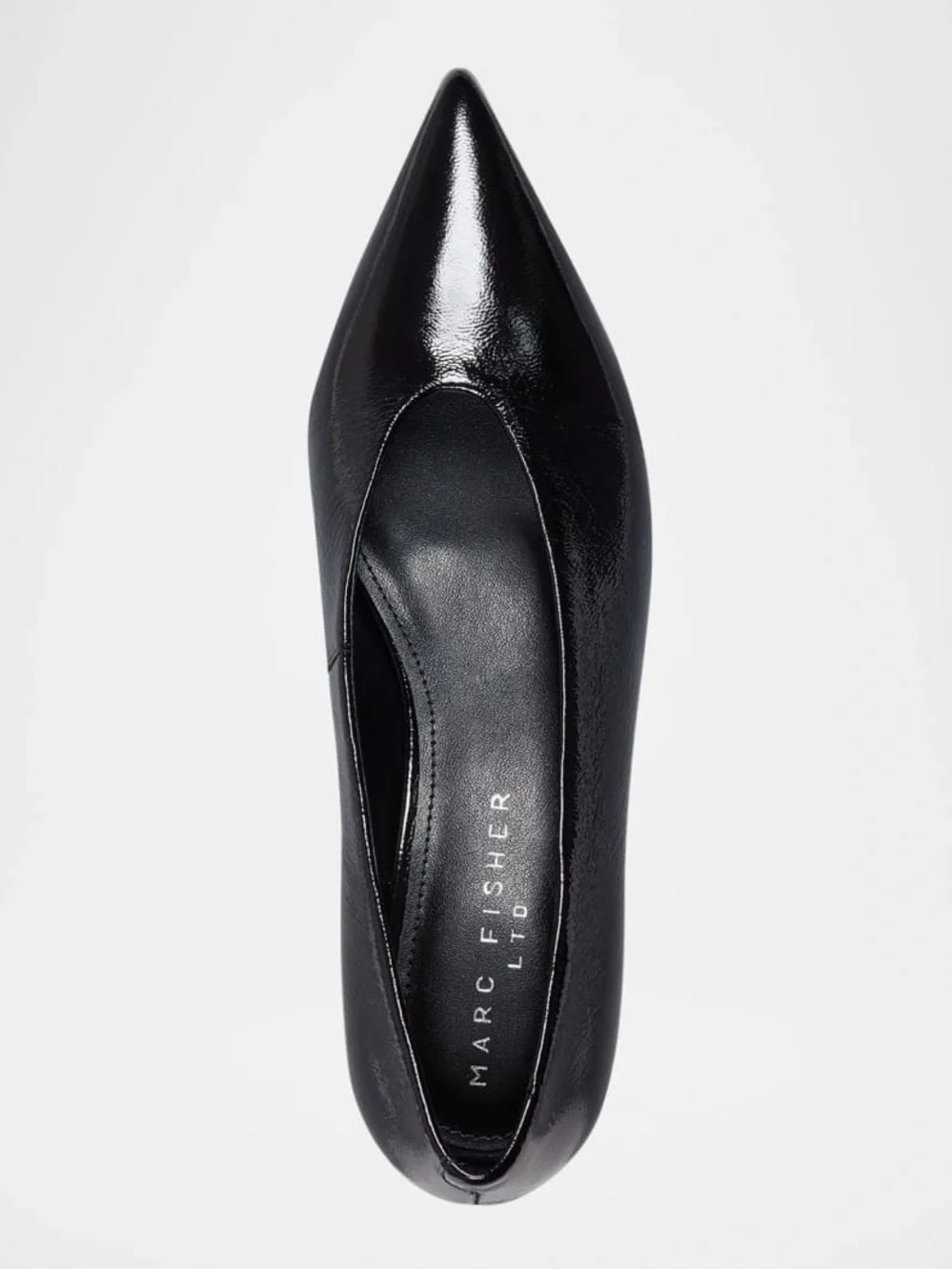 Marc Fisher LTD Cecile Pointed Toe Kitten Heel Pumps in Shiny Black Leather